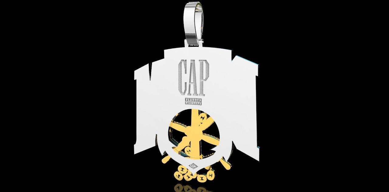 14K 2 TONE YELLOW AND WHITE GOLD CUSTOM "HATED THE BOTTOM" STYLE DIAMOND PENDANT