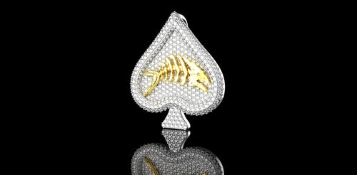 14K 2 TONE YELLOW AND WHITE GOLD CUSTOM "SPADE FISH SCALE" STYLE DIAMOND PENDANT