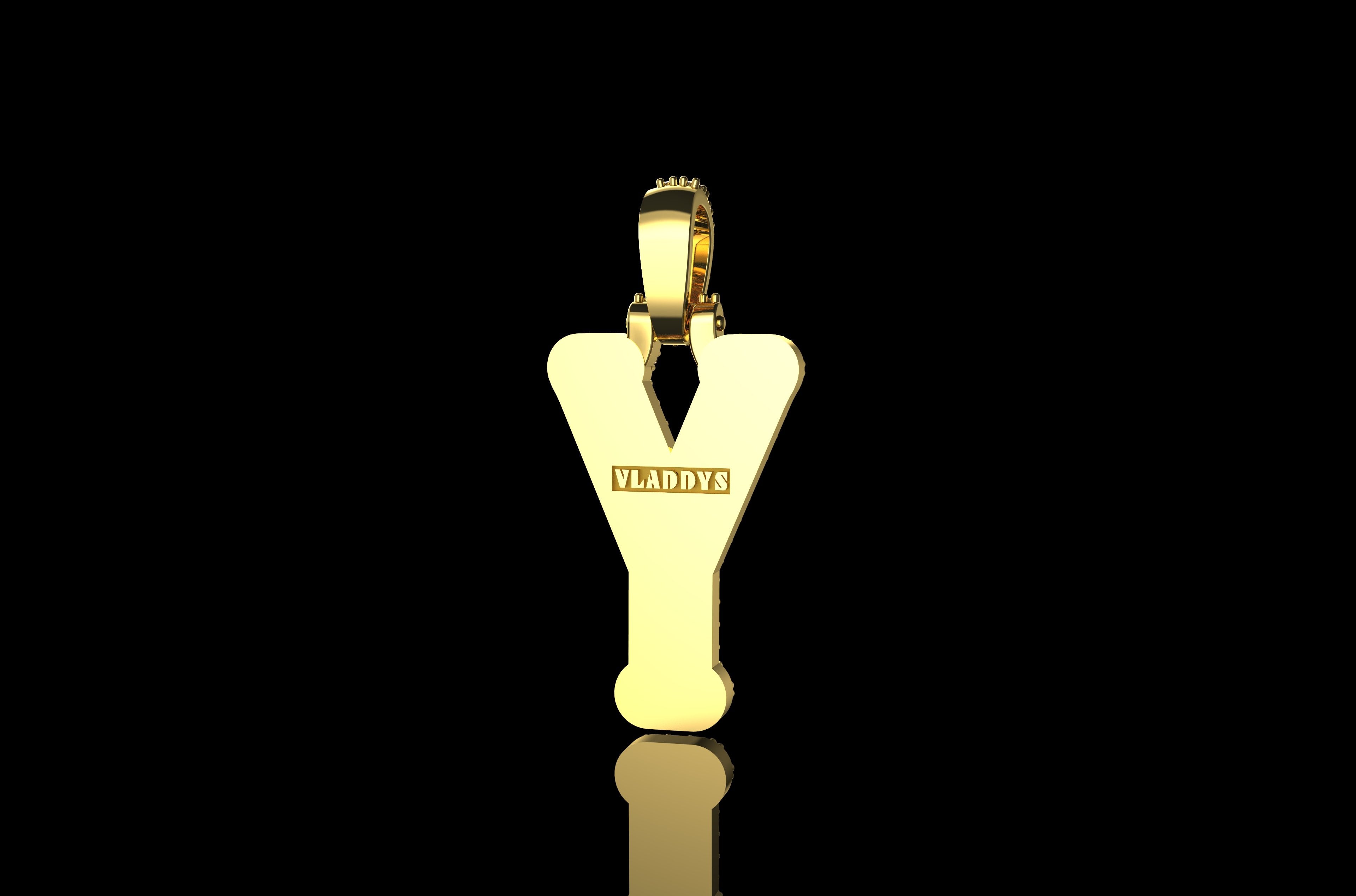 14k 2 tone yellow and white gold double layer initial Y diamond pendant