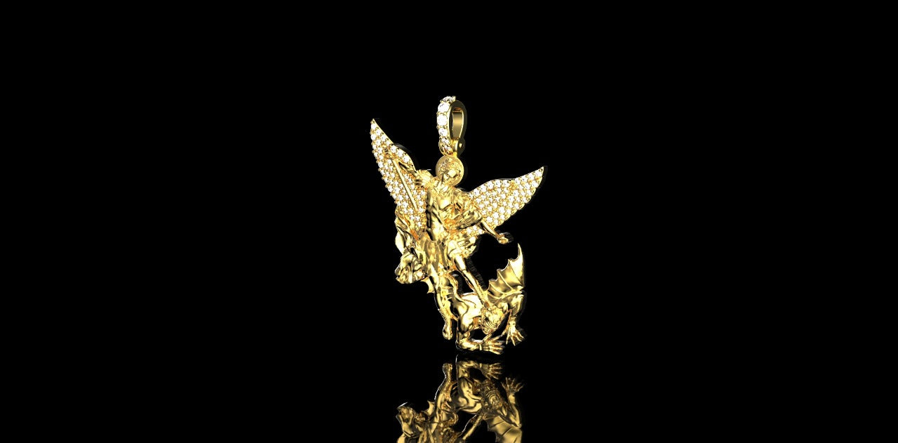 14k yellow gold diamond saint michael Demond pendant
