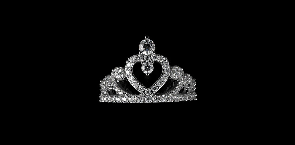 14K WHITE GOLD CUSTOM "HEART CROWN" DIAMOND RING