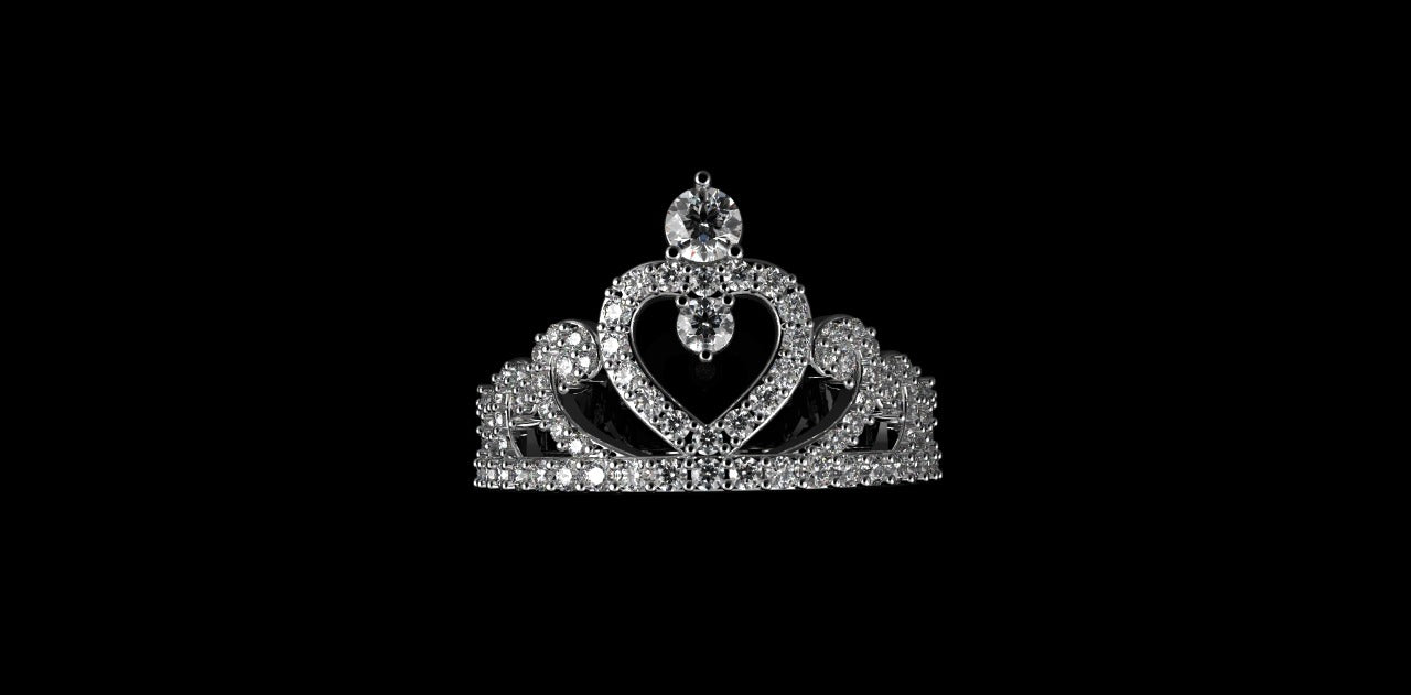 14K WHITE GOLD CUSTOM "HEART CROWN" DIAMOND RING