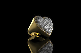 14k 2 tone yellow and white gold 3d bubble heart shape pave diamond ring