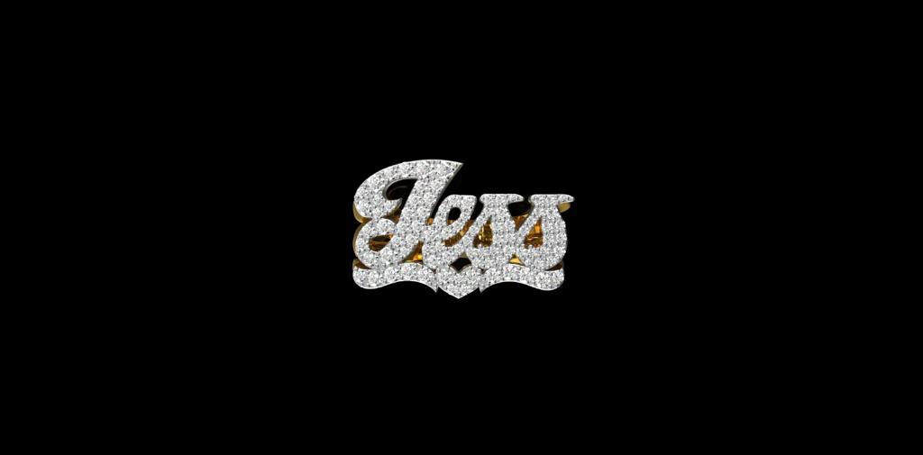 14k 2 tone white and yellow gold custom made "Jess" style name ring