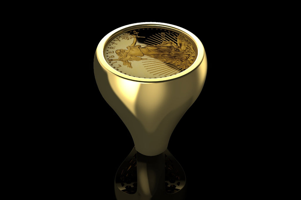 14k yellow gold mens custom liberty coin ring
