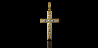 14K YELLOW GOLD CUSTOM DOME CHANNEL SET DIAMOND CROSS