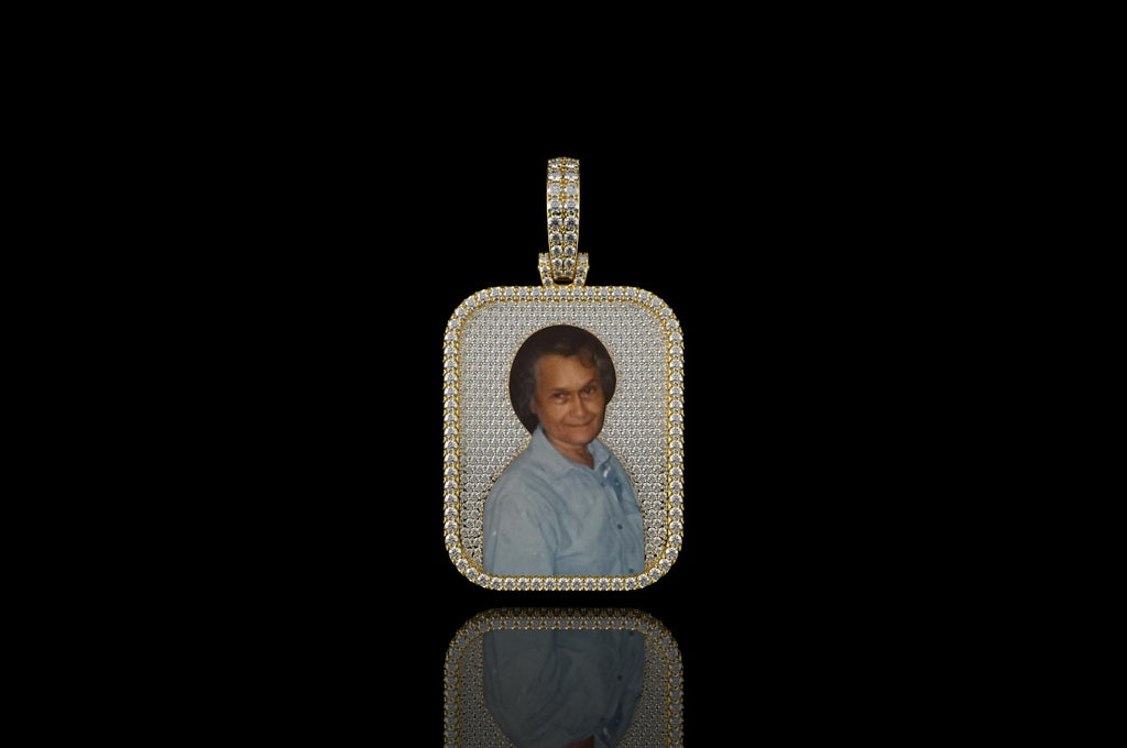 14k yellow gold 3d custom square diamond picture pendant