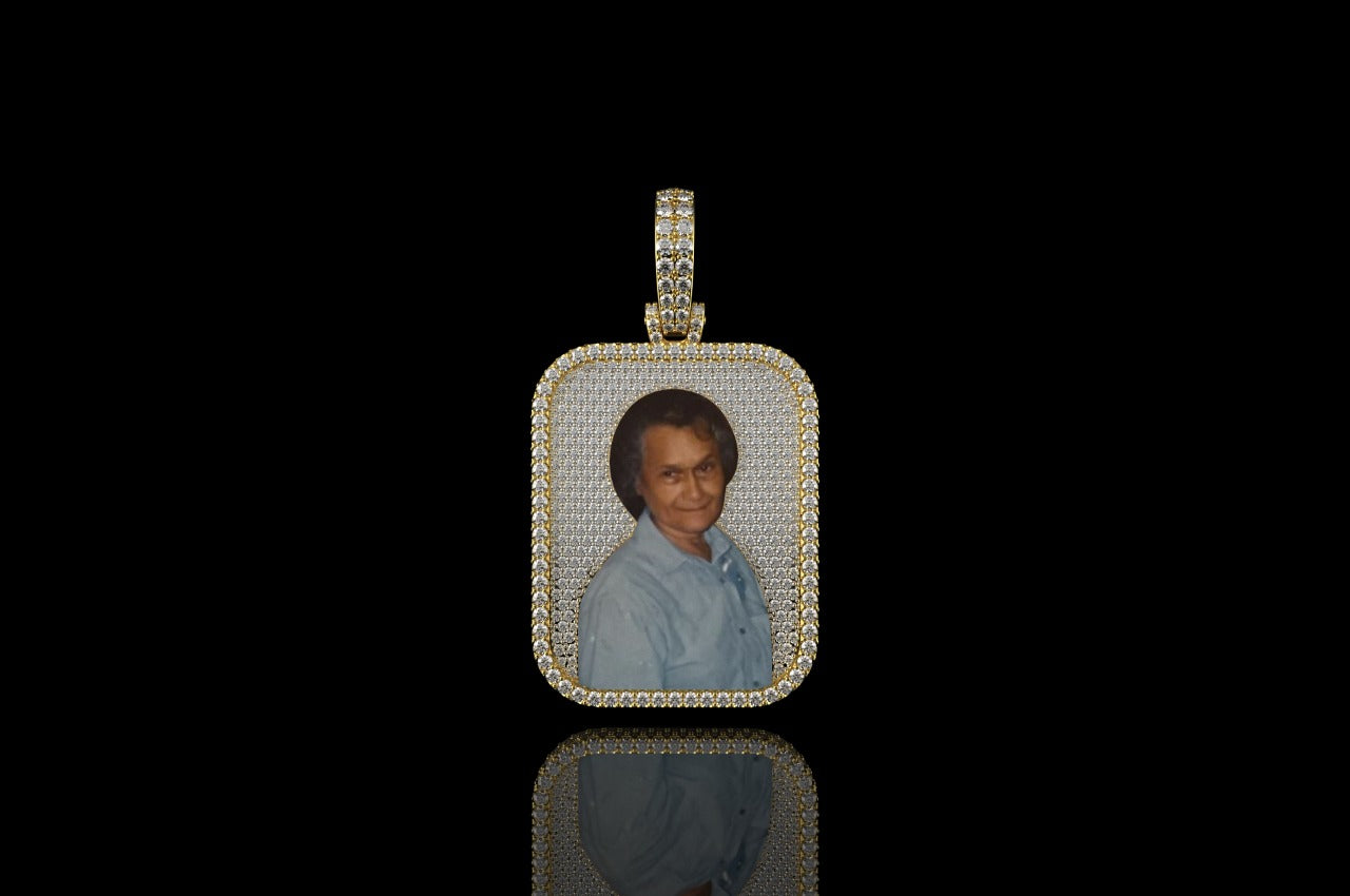 14k yellow gold 3d custom square diamond picture pendant