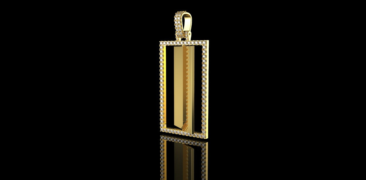 14K YELLOW GOLD 360 RECTANGLE SHAPE ROTATING DIAMOND PICTURE PENDANT