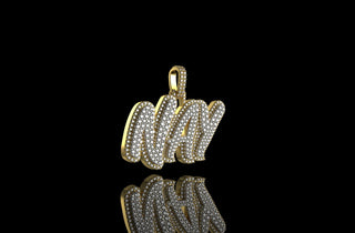 14k 2 tone yellow and white gold double layer custom "nay" style diamond pendant
