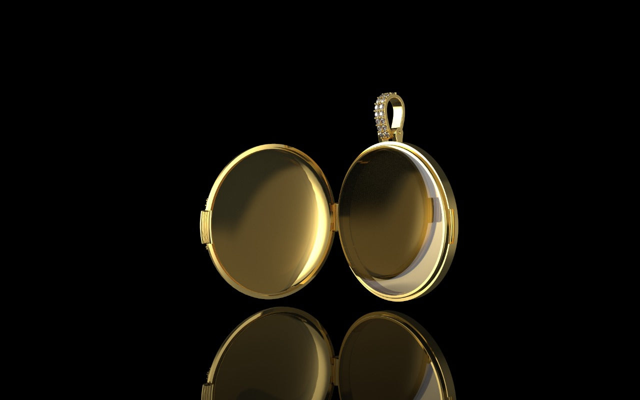 14k yellow gold double layer custom 3d round "kilian" style diamond picture pendant