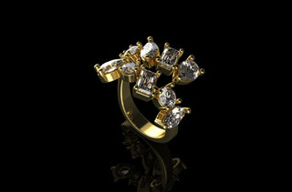 14k yellow gold multi shape stone diamond ring with split