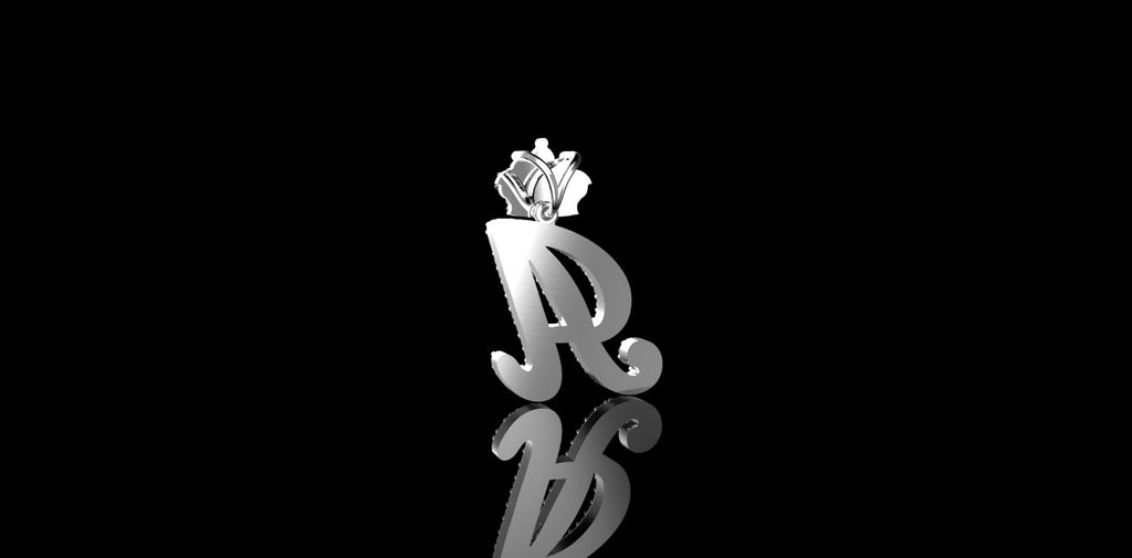 14K WHITE GOLD CUSTOM DIAMOND INTIAL "A" WITH "DIAMOND CROWN" STYLE PENDANT