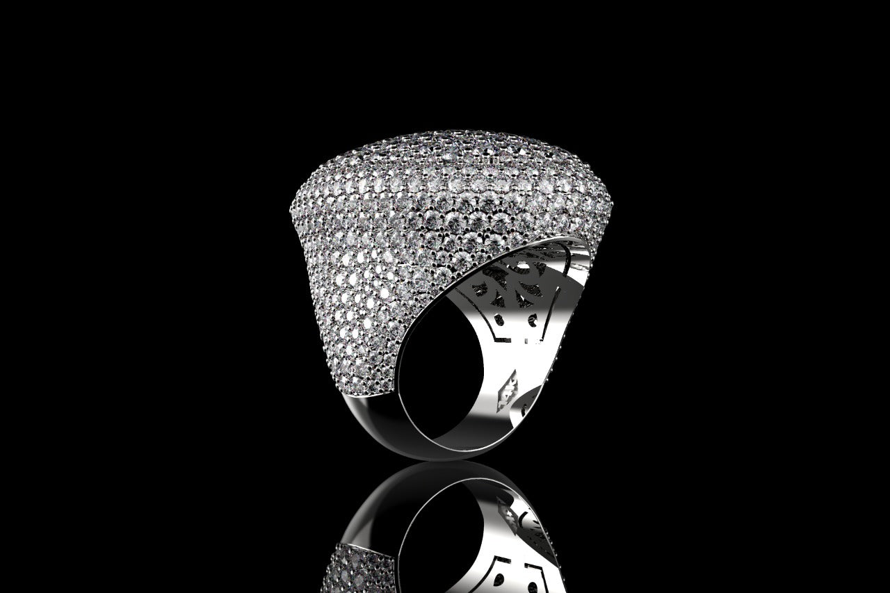 14k white gold large custom mens 3d oval shape diamond ring with large diamonds