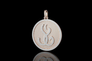 14k 2 tone rose and white gold 3d double layer large round custom diamond pendant