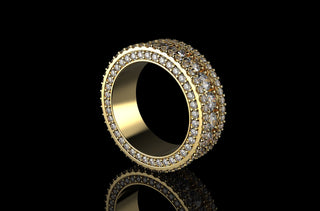 14K YELLOW GOLD CUSTOM MADE MENS 3D 3 ROW JUMBO DIAMOND ETERNITY BAND PROFILE DIAMONDS