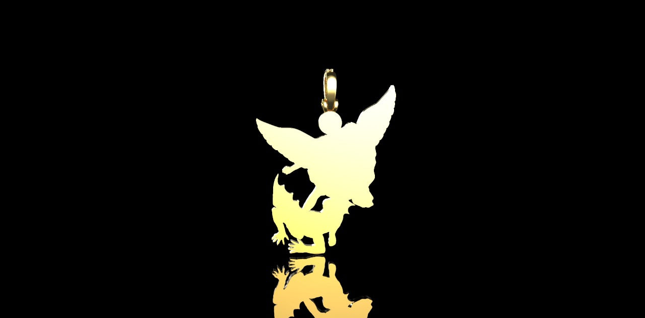 14k yellow gold diamond saint michael Demond pendant