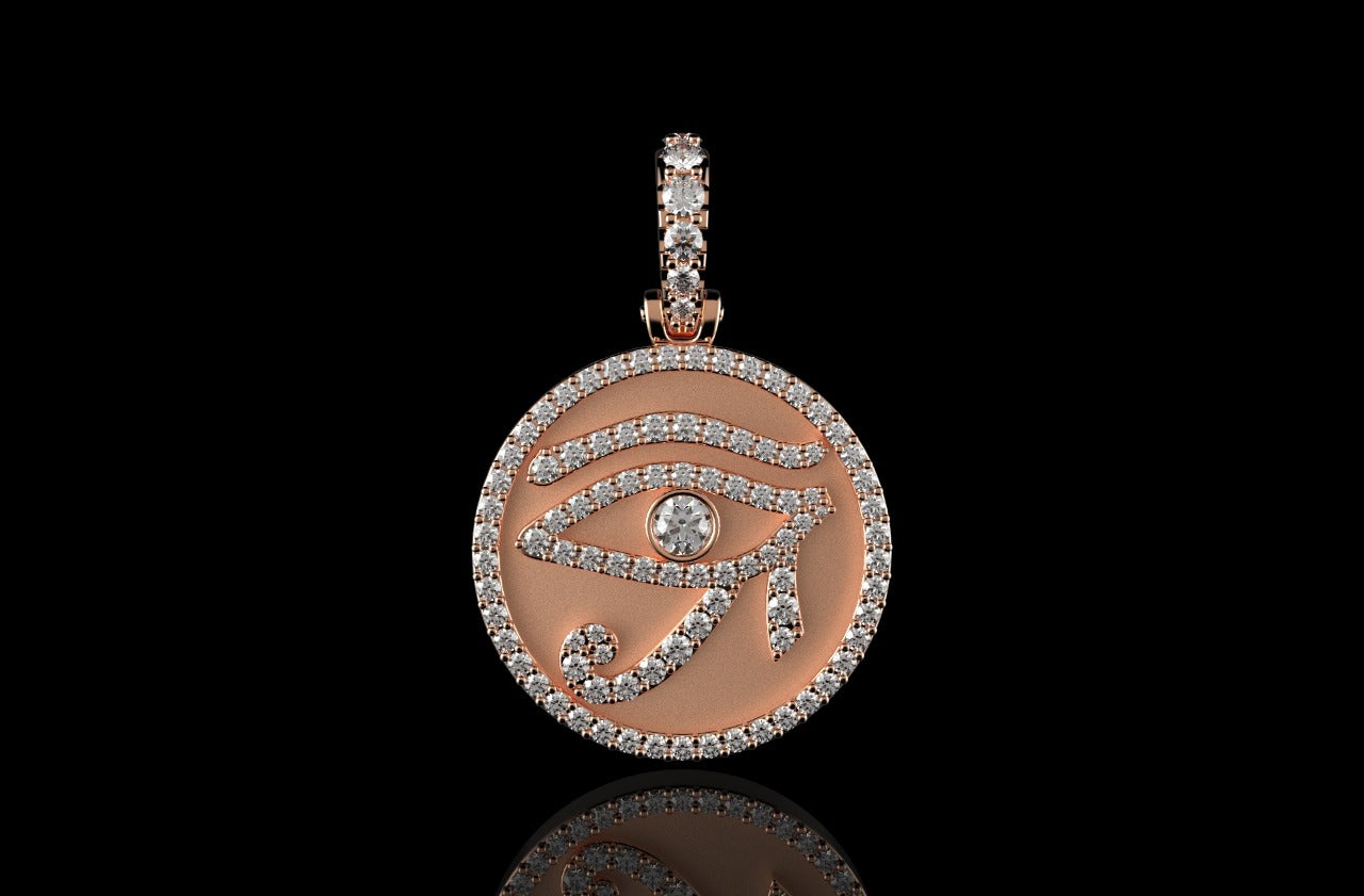 14k Rose gold round eye of ra diamond pendant