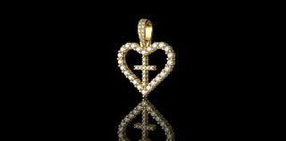 14K YELLOW GOLD CUSTOM DIAMOND HEART WITH CROSS PENDANT