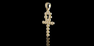 14k Yellow gold diamond ankh cross pendant