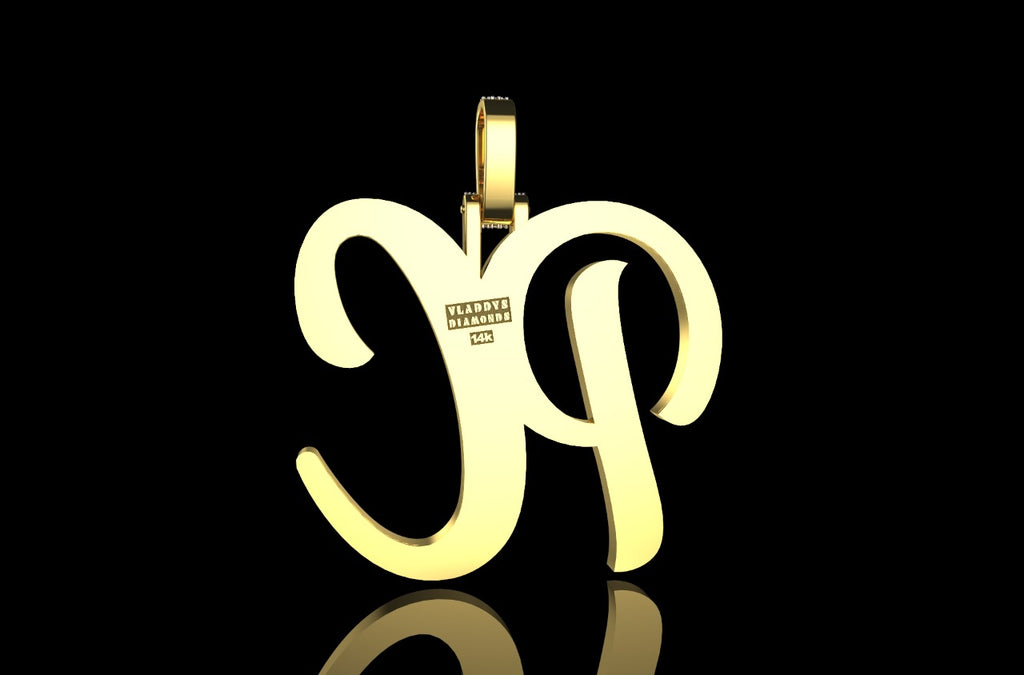 14k yellow gold custom large 3d "PC" style diamond pendant
