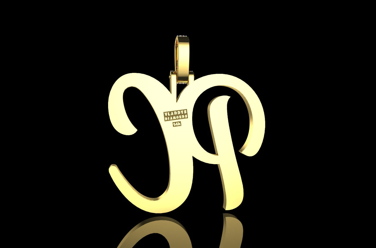 14k yellow gold custom large 3d "PC" style diamond pendant