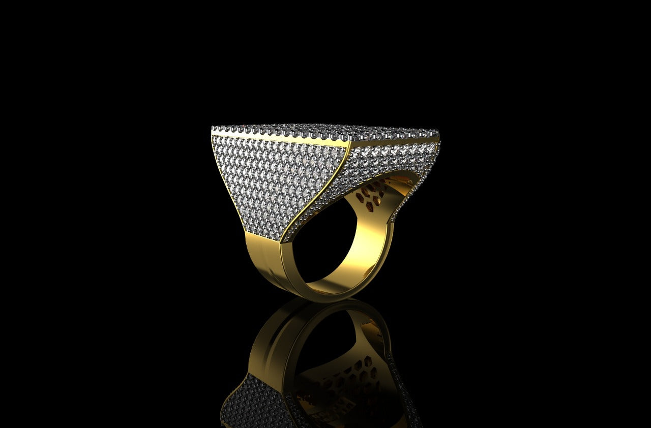 14k yellow gold custom initial "b" style baguette diamond and round diamond ring