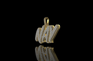 14k 2 tone yellow and white gold double layer custom "nay" style diamond pendant