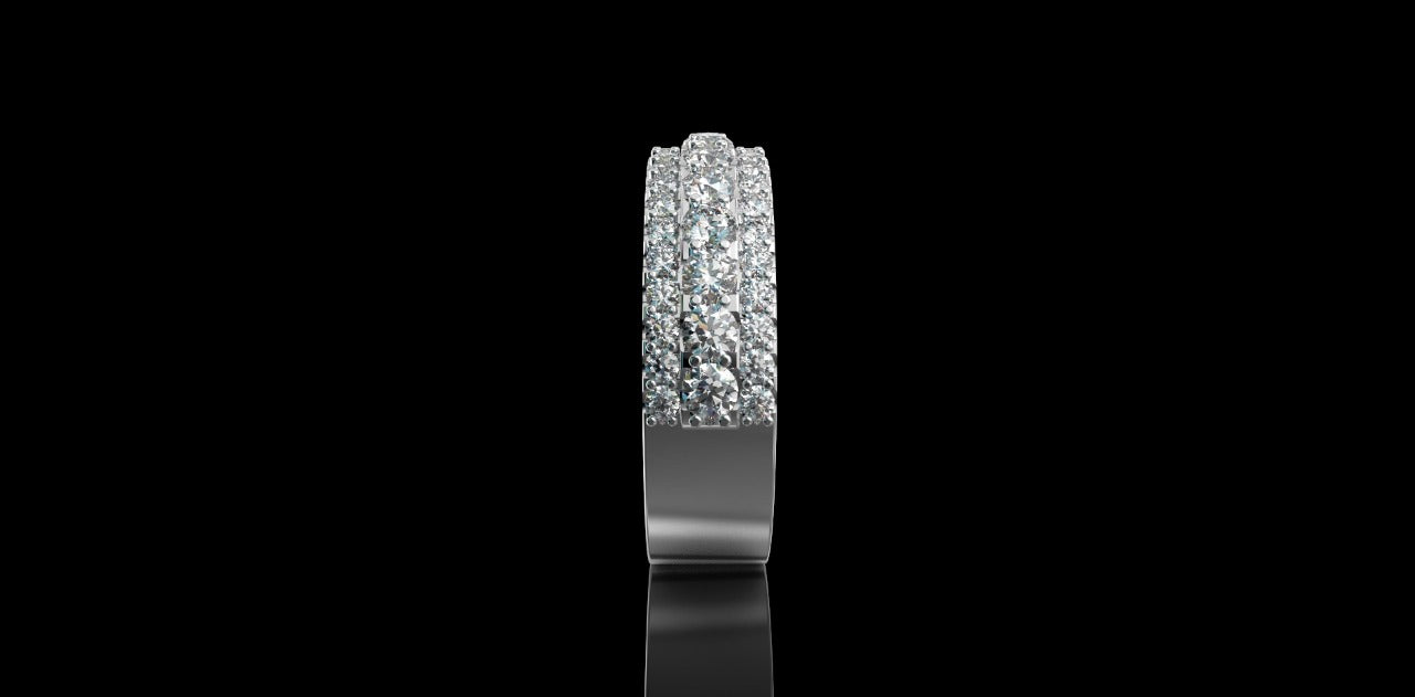 14k white gold mens 3 row diamond half way band 3.11cts