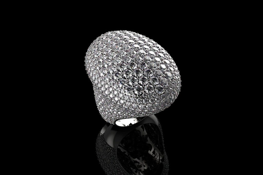 14k white gold large custom mens 3d oval shape diamond ring with large diamonds