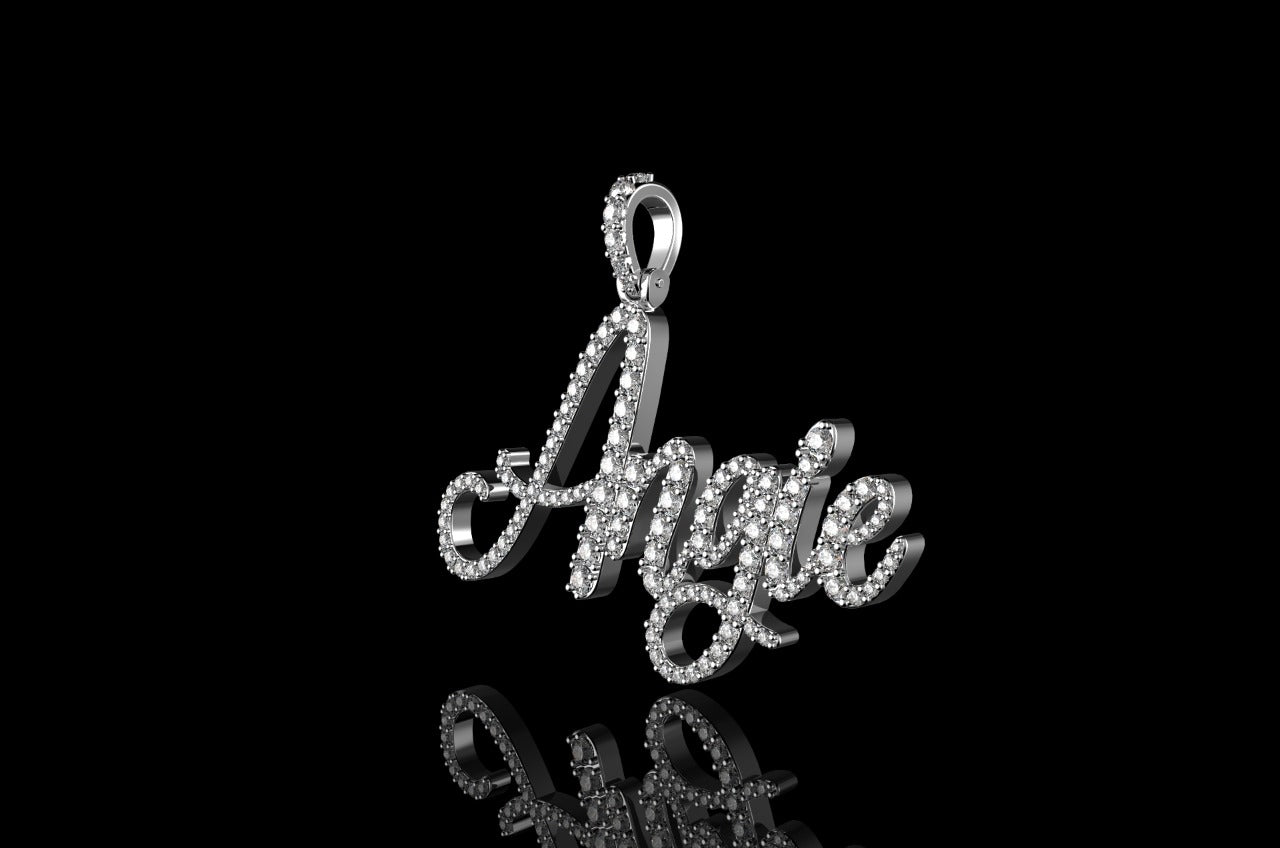 14k white gold custom "angie" style diamond pendant