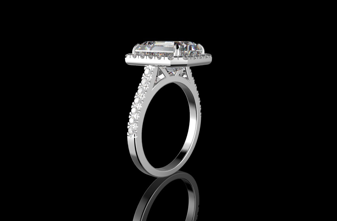 18k white gold Emerald cut halo diamond engagement ring 6.50cts