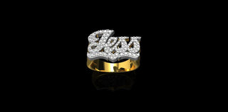 14k 2 tone white and yellow gold custom made "Jess" style name ring