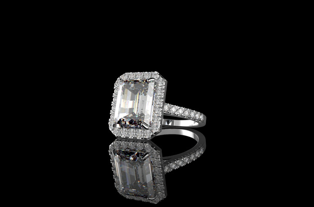 18k white gold Emerald cut halo diamond engagement ring 6.50cts
