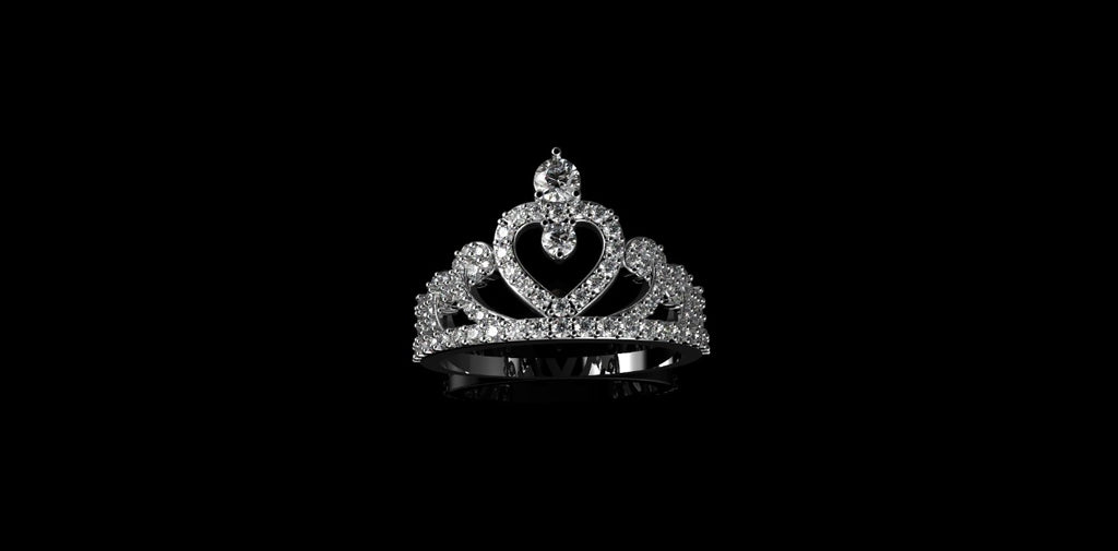 14K WHITE GOLD CUSTOM "HEART CROWN" DIAMOND RING