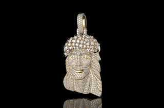 14k yellow gold large custom Jesus head diamond pendant multi shape crown stones