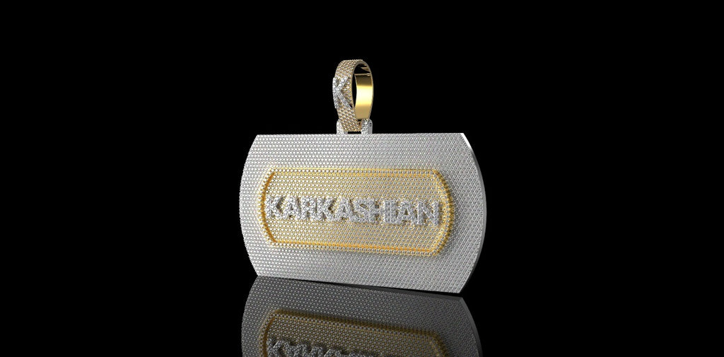 14K 2 TONE YELLOW AND WHITE GOLD "KARKASHIAN" STYLE CUSTOM DIAMOND PENDANT