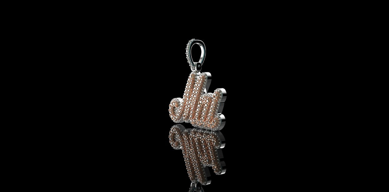 14k 2 tone white and rose gold double layer "Mia" style custom diamond pendant