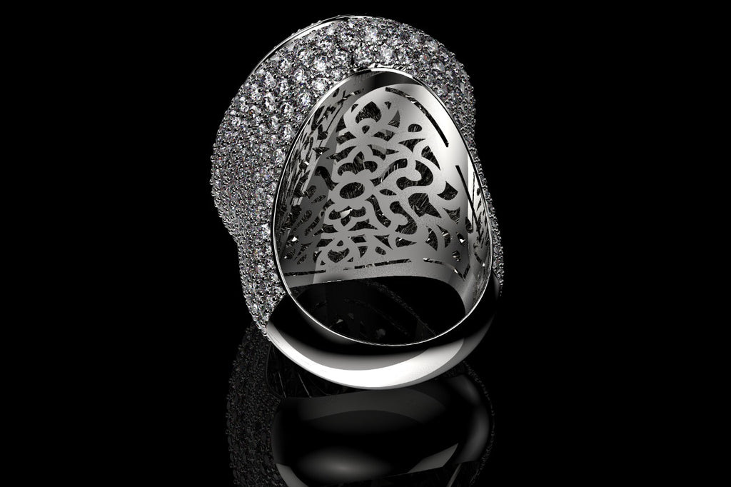 14k white gold large custom mens 3d oval shape diamond ring with bezel ring