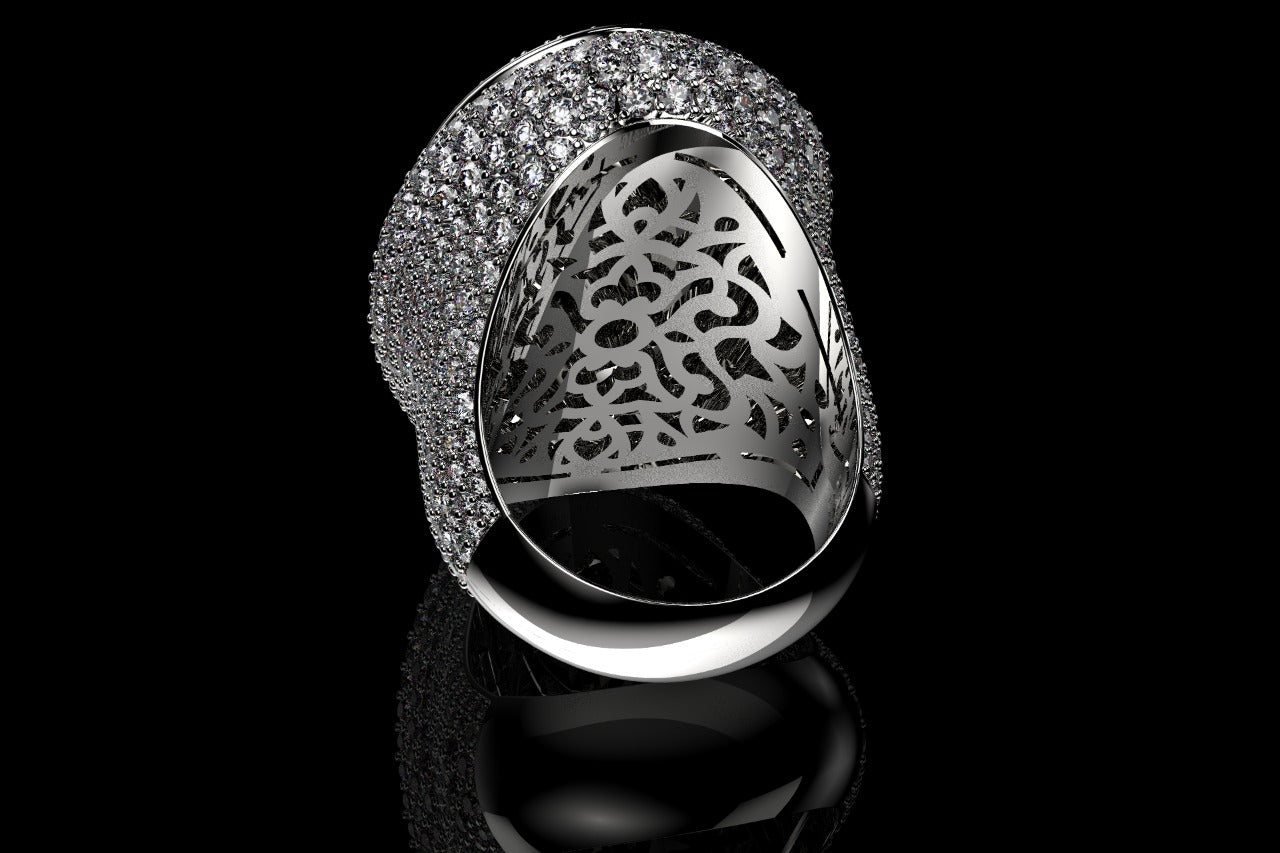 14k white gold large custom mens 3d oval shape diamond ring with bezel ring