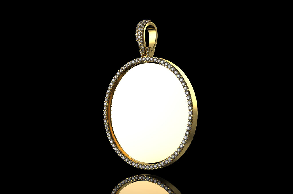 14k yellow gold 360 rotating round diamond picture pendant