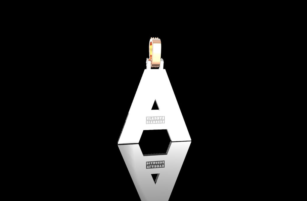 Initial letter A diamond pendant double layer 2 tone