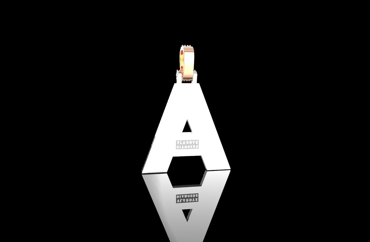 Initial letter A diamond pendant double layer 2 tone