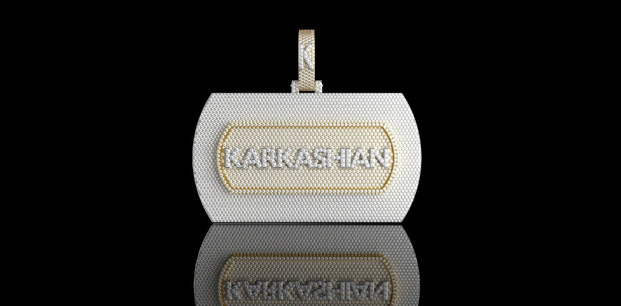 14K 2 TONE YELLOW AND WHITE GOLD "KARKASHIAN" STYLE CUSTOM DIAMOND PENDANT