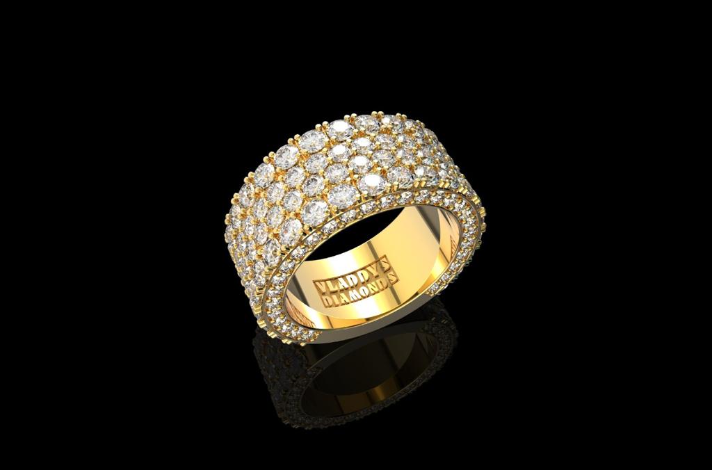 14k yellow gold men's 4 row 3/4 diamond band ring