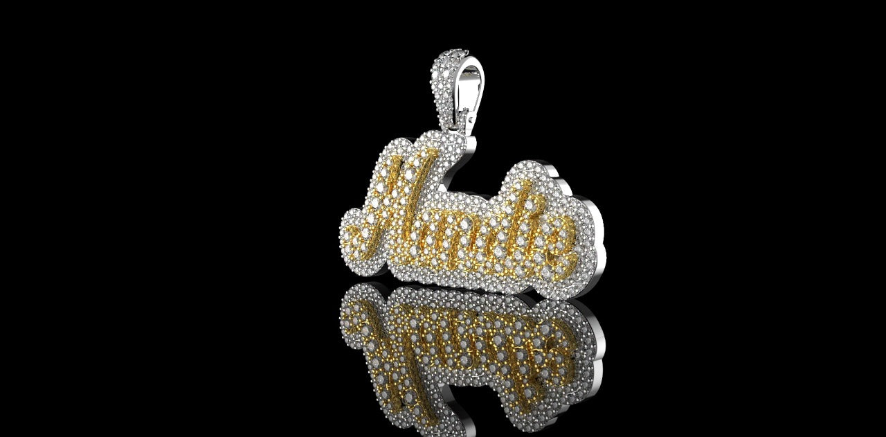 14K 2 TONE YELLOW AND WHITE GOLD DOUBLE LAYER CUSTOM "MANDIE" STYLE DIAMOND PENDANT