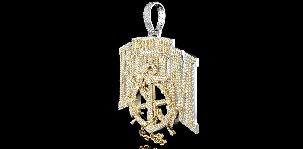 14K 2 TONE YELLOW AND WHITE GOLD CUSTOM "HATED THE BOTTOM" STYLE DIAMOND PENDANT