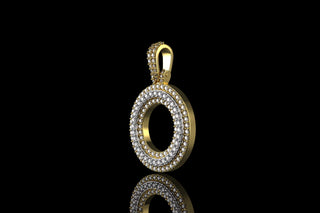 14k 2 tone yellow and white gold double layer initial O diamond pendant
