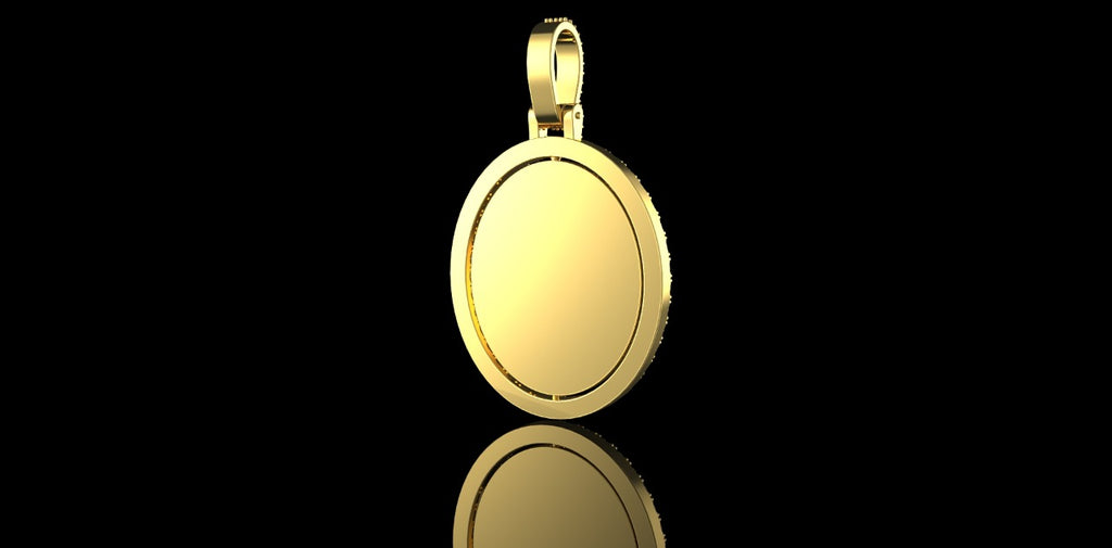 14k yellow gold 360 rotating Oval diamond picture pendant