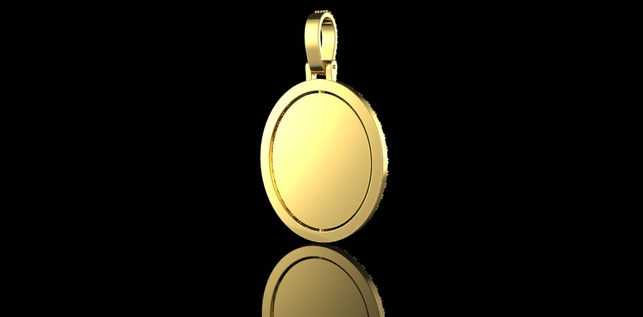 14k yellow gold 360 rotating Oval diamond picture pendant